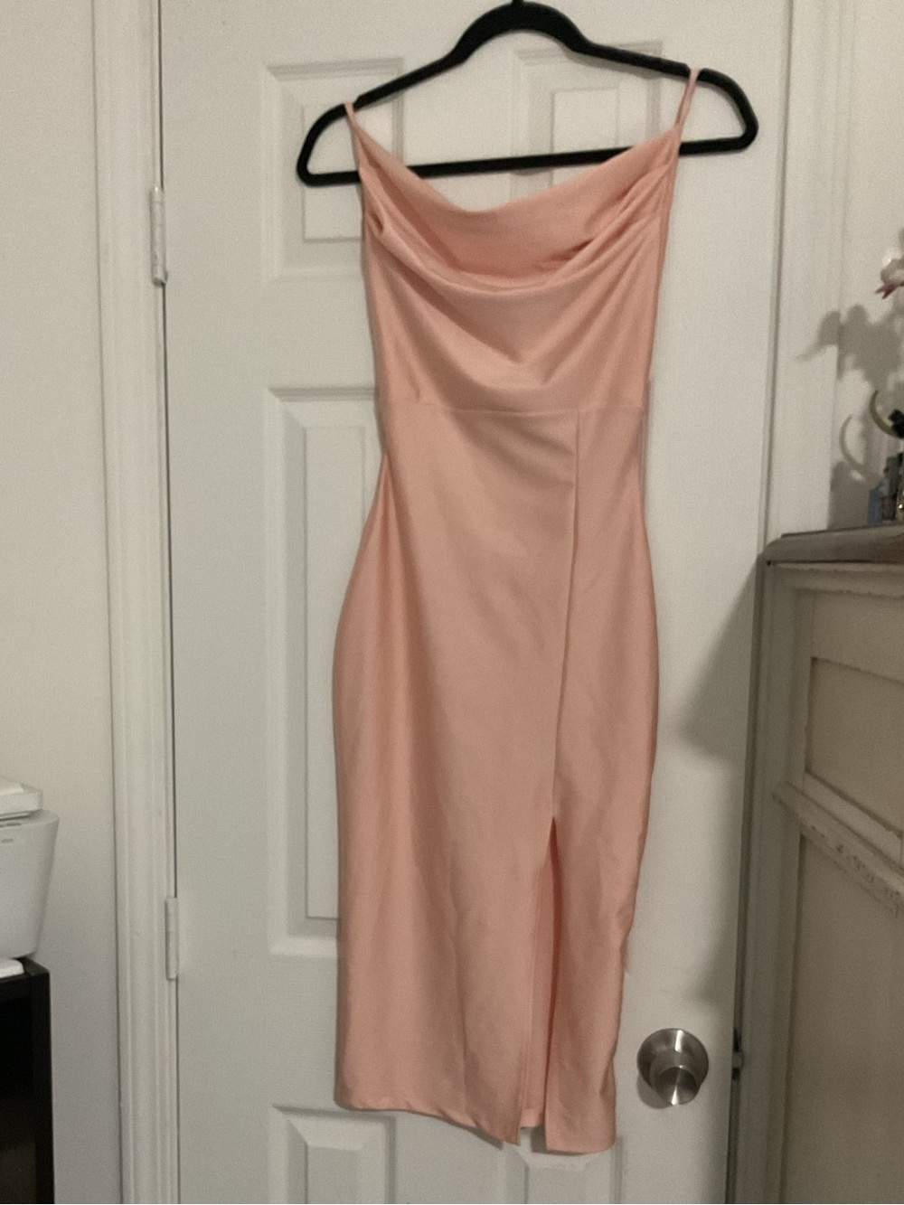 Chico's Peach Slip Midi Dress with Cowl Neck